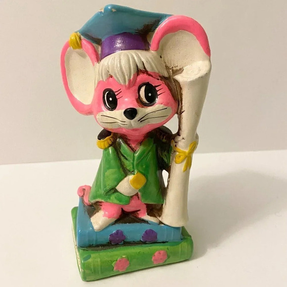 Vintage 1968 OSL Coin Bank Japan Graduating Pink Mouse  7 Inch Tall Figurine - Picture 16 of 16